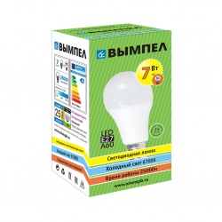 Лампа A60, E27, 7Вт, хол.свет