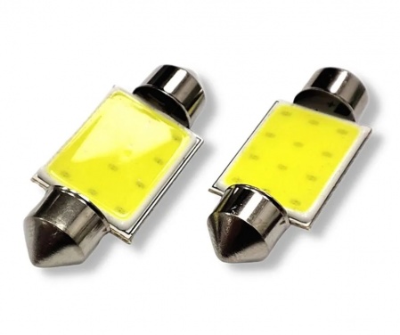 LED лампа (2 ШТ) С5W (T11x36мм), 1SMD (COB), 12В, белый 6000К, освещения салона, багажника